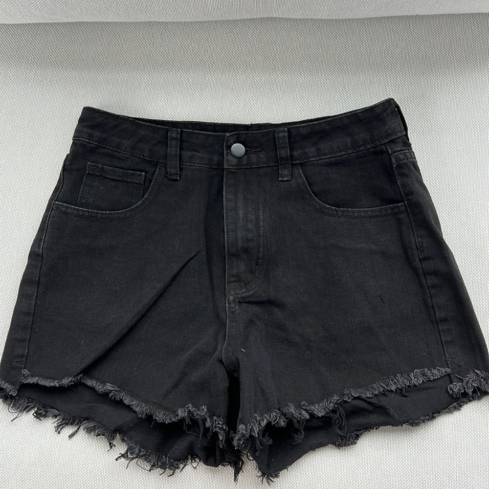 black medium high waisted jean shorts